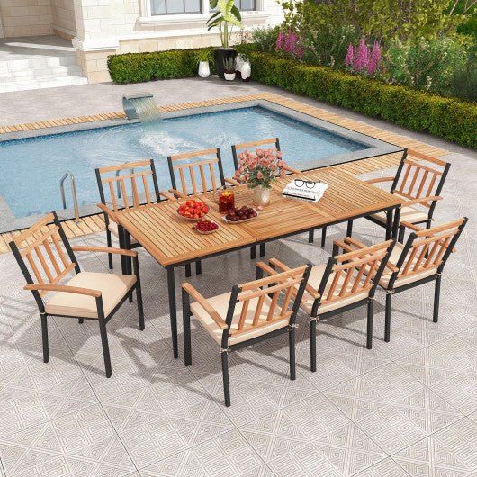  - 9 - Piece Patio Dining Set with 8 Wooden Armchairs - Outdoor Style Company