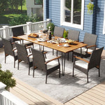  - 9 Pieces Outdoor Patio Dining Set with Acacia Wood Square Table and Umbrella Hole - Outdoor Style Company