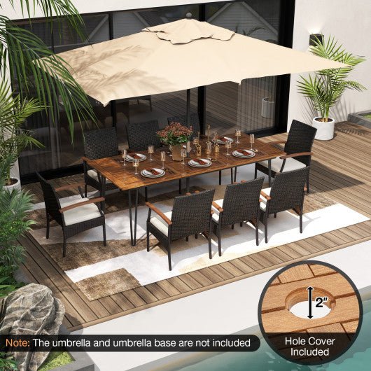  - 9 Pieces Outdoor Patio Dining Set with Acacia Wood Square Table and Umbrella Hole - Outdoor Style Company