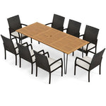  - 9 Pieces Outdoor Patio Dining Set with Soft Cushions and Acacia Wood Square Table - Outdoor Style Company