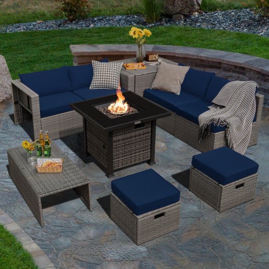  - 9 Pieces Outdoor Patio Furniture Set with 32 - Inch Propane Fire Pit Table - Outdoor Style Company