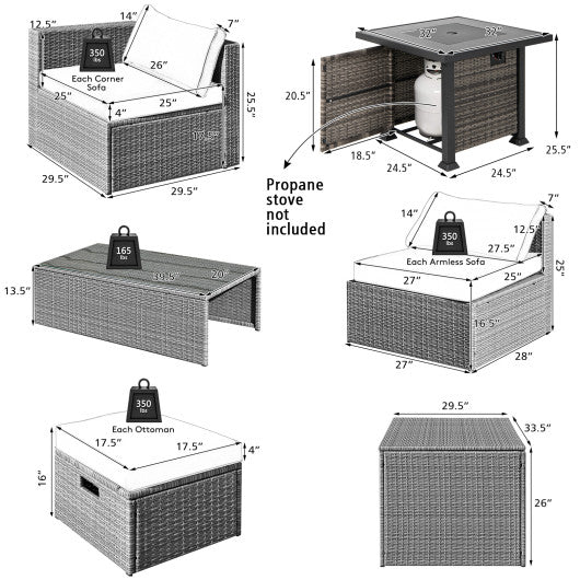  - 9 Pieces Outdoor Patio Furniture Set with 32 - Inch Propane Fire Pit Table - Outdoor Style Company