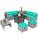  - 9 Pieces Outdoor Patio Furniture Set with 32 - Inch Propane Fire Pit Table - Outdoor Style Company