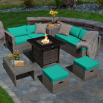  - 9 Pieces Outdoor Patio Furniture Set with 32 - Inch Propane Fire Pit Table - Outdoor Style Company