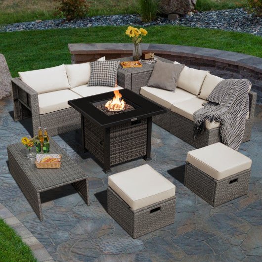  - 9 Pieces Outdoor Patio Furniture Set with 32 - Inch Propane Fire Pit Table - Outdoor Style Company