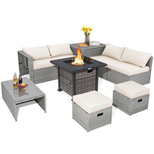  - 9 Pieces Outdoor Patio Furniture Set with 32 - Inch Propane Fire Pit Table - Outdoor Style Company