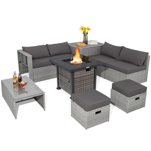  - 9 Pieces Outdoor Patio Furniture Set with 32 - Inch Propane Fire Pit Table - Outdoor Style Company