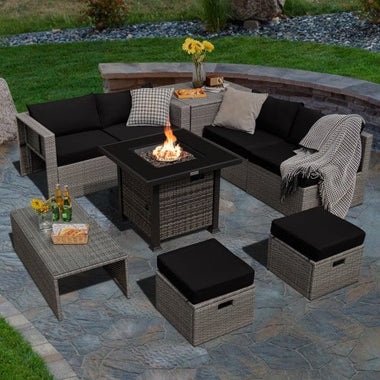  - 9 Pieces Outdoor Patio Furniture Set with 32 - Inch Propane Fire Pit Table - Outdoor Style Company