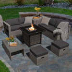  - 9 Pieces Outdoor Patio Furniture Set with 32 - Inch Propane Fire Pit Table - Outdoor Style Company