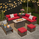  - 9 Pieces Outdoor Patio Furniture Set with 42 Inch Propane Fire Pit Table - Outdoor Style Company