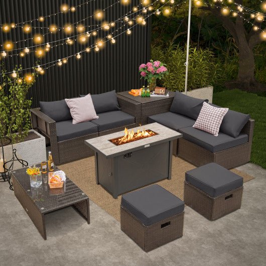  - 9 Pieces Outdoor Patio Furniture Set with 42 Inch Propane Fire Pit Table - Outdoor Style Company