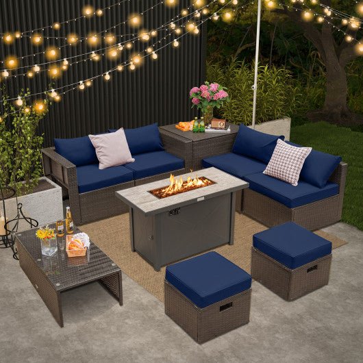  - 9 Pieces Outdoor Patio Furniture Set with 42 Inch Propane Fire Pit Table - Outdoor Style Company