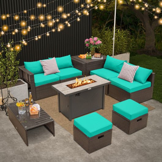  - 9 Pieces Outdoor Patio Furniture Set with 42 Inch Propane Fire Pit Table - Outdoor Style Company