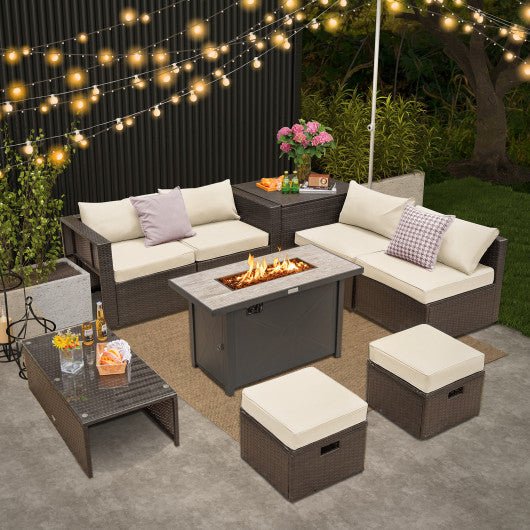  - 9 Pieces Outdoor Patio Furniture Set with 42 Inch Propane Fire Pit Table - Outdoor Style Company