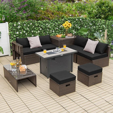  - 9 Pieces Outdoor Patio Furniture Set with 42 Inch Propane Fire Pit Table - Outdoor Style Company