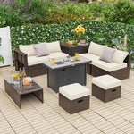  - 9 Pieces Outdoor Patio Furniture Set with 42 Inch Propane Fire Pit Table - Outdoor Style Company