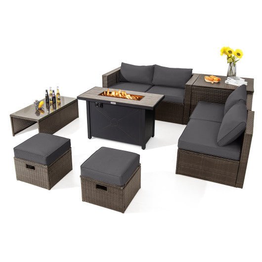  - 9 Pieces Outdoor Patio Furniture Set with 42 Inch Propane Fire Pit Table - Outdoor Style Company