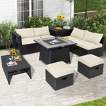  - 9 Pieces Outdoor Wicker Sectional with 35 Inch Gas Fire Pit Table - White - Outdoor Style Company