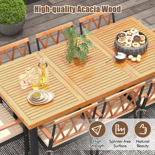  - 9 Pieces Patio Dining Set 39.5 Inch Acacia Wood Table with Umbrella Hole and 22.5 - Inch Wide Chairs - Outdoor Style Company