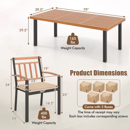  - 9 Pieces Patio Dining Set 39.5 Inch Acacia Wood Table with Umbrella Hole and 24 - Inch Wide Chairs - Outdoor Style Company