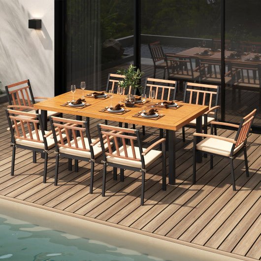 9 Pieces Patio Dining Set 39.5 Inch Acacia Wood Table with Umbrella Hole and 24