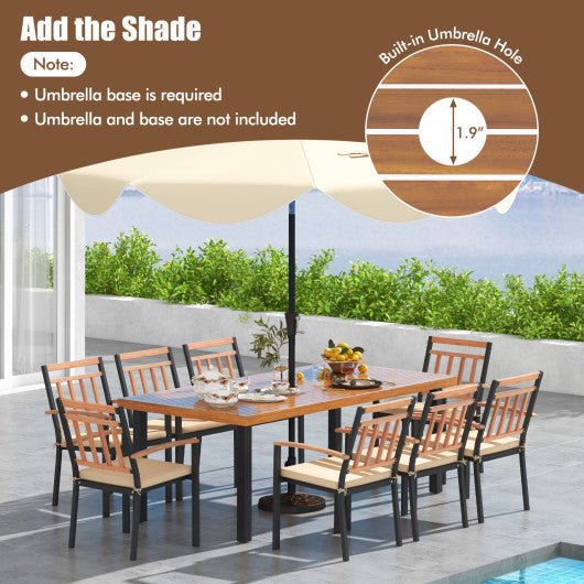  - 9 Pieces Patio Dining Set 39.5 Inch Acacia Wood Table with Umbrella Hole and 24 - Inch Wide Chairs - Outdoor Style Company