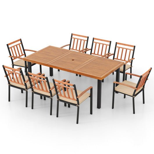  - 9 Pieces Patio Dining Set 39.5 Inch Acacia Wood Table with Umbrella Hole and 24 - Inch Wide Chairs - Outdoor Style Company