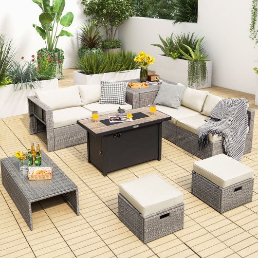  - 9 Pieces Patio Furniture Set with 42 Inches 60000 BTU Fire Pit - Outdoor Style Company