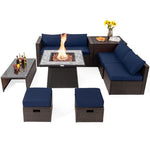  - 9 Pieces Patio PE Wicker Sectional Set with 50000 BTU Fire Pit Table - Outdoor Style Company