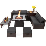  - 9 Pieces Patio PE Wicker Sectional Set with 50000 BTU Fire Pit Table - Outdoor Style Company