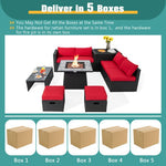  - 9 Pieces Patio PE Wicker Sectional Set with 50000 BTU Fire Pit Table - Outdoor Style Company