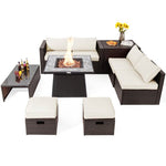  - 9 Pieces Patio PE Wicker Sectional Set with 50000 BTU Fire Pit Table - Outdoor Style Company