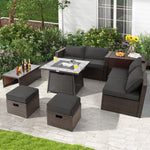  - 9 Pieces Patio PE Wicker Sectional Set with 50000 BTU Fire Pit Table - Outdoor Style Company