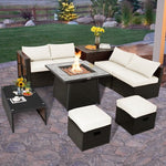  - 9 Pieces Patio PE Wicker Sectional Set with 50000 BTU Fire Pit Table - Outdoor Style Company