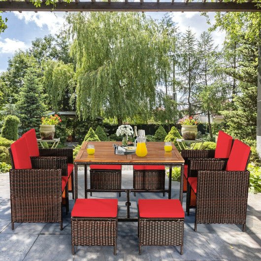  - 9 Pieces Patio Rattan Dining Cushioned Chairs Set - Outdoor Style Company