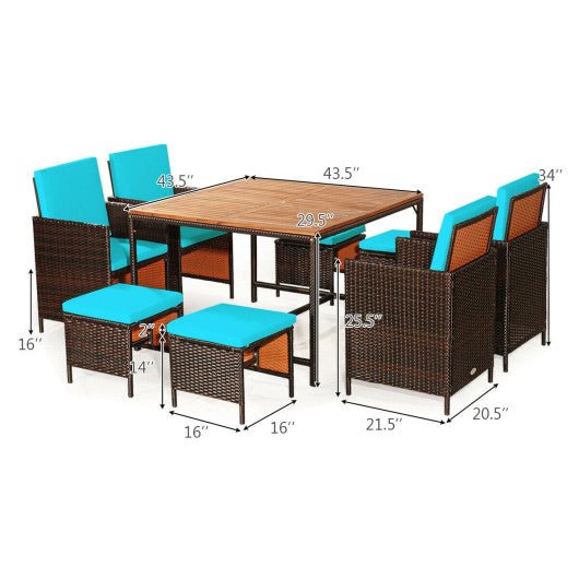  - 9 Pieces Patio Rattan Dining Cushioned Chairs Set - Outdoor Style Company