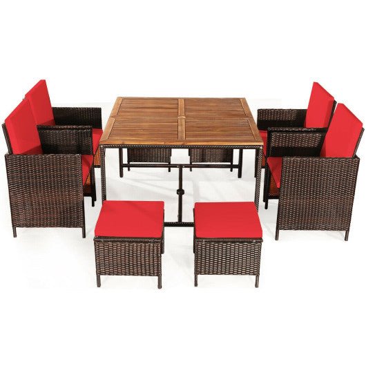  - 9 Pieces Patio Rattan Dining Cushioned Chairs Set - Outdoor Style Company