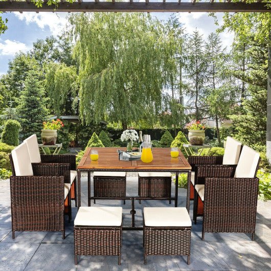  - 9 Pieces Patio Rattan Dining Cushioned Chairs Set - Outdoor Style Company