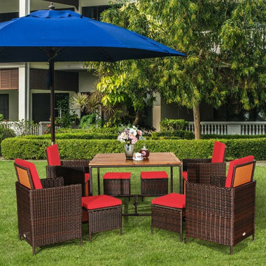  - 9 Pieces Patio Rattan Dining Cushioned Chairs Set - Outdoor Style Company