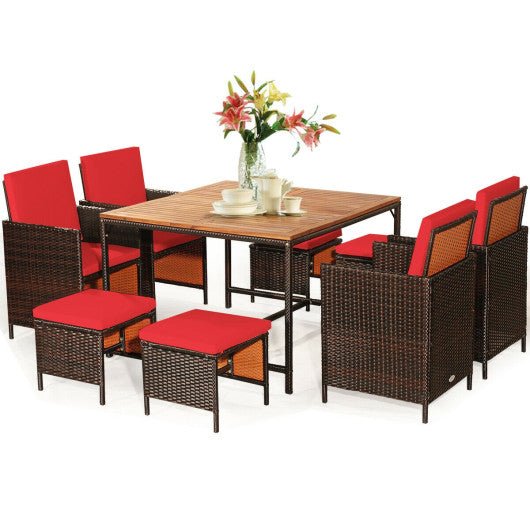  - 9 Pieces Patio Rattan Dining Cushioned Chairs Set - Outdoor Style Company