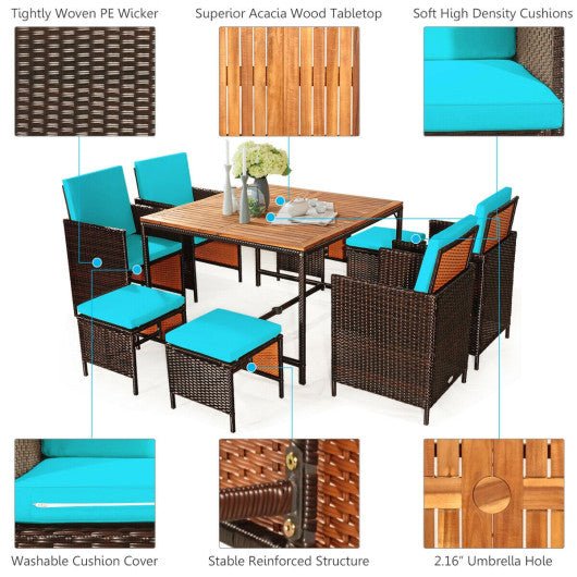  - 9 Pieces Patio Rattan Dining Cushioned Chairs Set - Outdoor Style Company