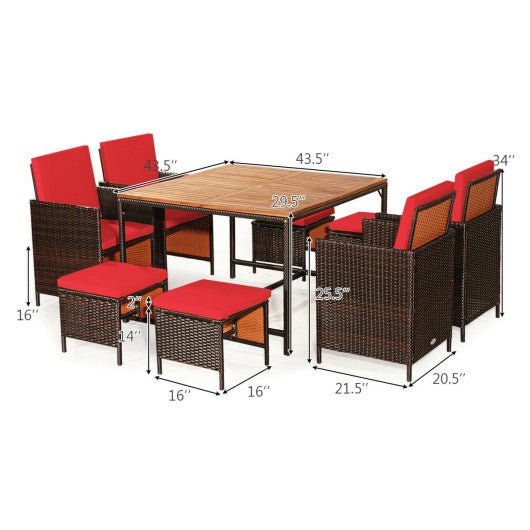  - 9 Pieces Patio Rattan Dining Cushioned Chairs Set - Outdoor Style Company