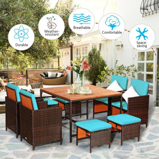  - 9 Pieces Patio Rattan Dining Cushioned Chairs Set - Outdoor Style Company