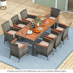  - 9 Pieces Rattan Patio Dining Set with Acacia Wood Table and Cushioned Chair - Outdoor Style Company