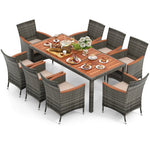  - 9 Pieces Rattan Patio Dining Set with Acacia Wood Table and Cushioned Chair - Outdoor Style Company