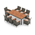  - 9 Pieces Rattan Patio Dining Set with Acacia Wood Table and Cushioned Chair - Outdoor Style Company