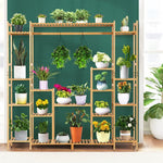  - 9 - Tier Bamboo Plant Stand with Hanging Rack - Outdoor Style Company