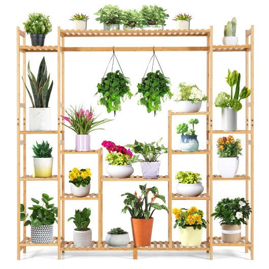  - 9 - Tier Bamboo Plant Stand with Hanging Rack - Outdoor Style Company