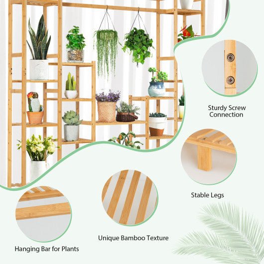  - 9 - Tier Bamboo Plant Stand with Hanging Rack - Outdoor Style Company