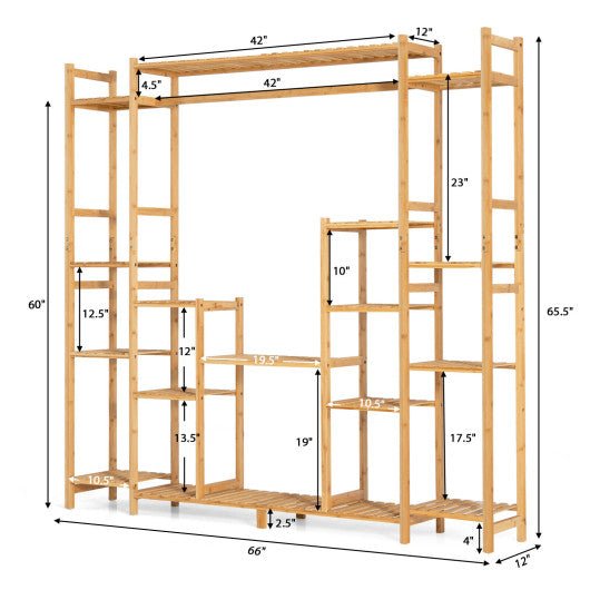  - 9 - Tier Bamboo Plant Stand with Hanging Rack - Outdoor Style Company